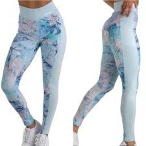 Gymshark Efflorescent Blue Tropical Print Leggings | Size Small